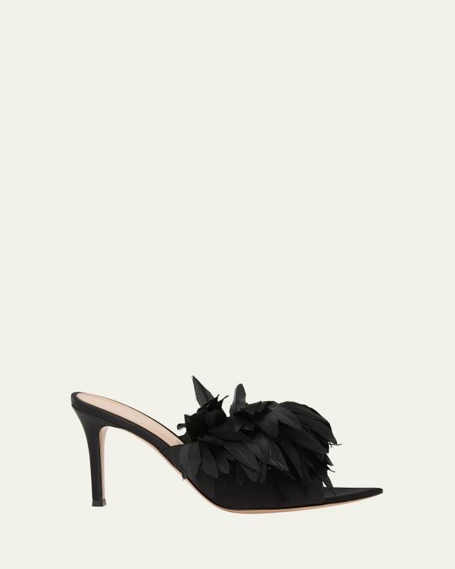 Crepe Feather Pointed-Toe Sandals